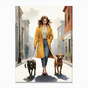 Woman Walking Her Dogs art print Canvas Print