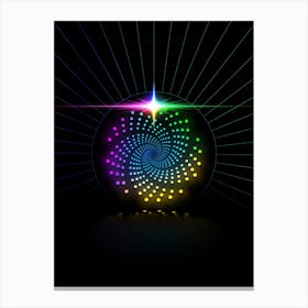 Neon Geometric Glyph in Candy Blue and Pink with Rainbow Sparkle on Black n.0154 Canvas Print