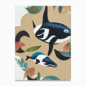 Orca (Killer Whale) Vintage Graphic Watercolour Canvas Print