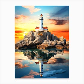 Lighthouse At Sunset,Lighthouse Shining Beam Guidance and Hope Canvas Print