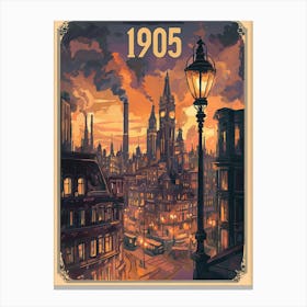 Aihrgdesign A Nostalgic Poster Of A 1905 City Skyline At Dusk 579b7064 889a 4039 A0f2 6a74205836dc 3 Canvas Print