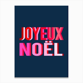 Joyeux Noel Pink and Red on Dark Blue Canvas Print