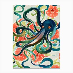 Squid Vintage Graphic Watercolour Canvas Print