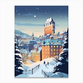 Winter Travel Night Illustration Quebec City Canada 2 Canvas Print