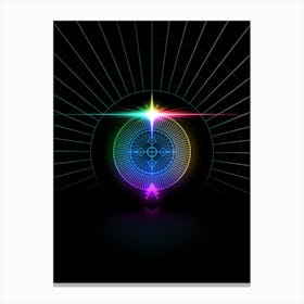 Neon Geometric Glyph in Candy Blue and Pink with Rainbow Sparkle on Black n.0111 Canvas Print
