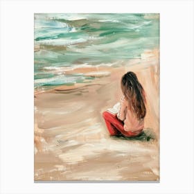 Girl Reading On The Beach Canvas Print