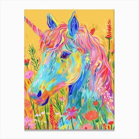 Colourful Unicorn Folky Floral Fauvism Inspired 3 Canvas Print