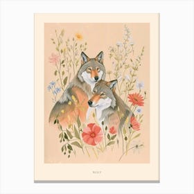 Folksy Floral Animal Drawing Wolf 5 Poster Canvas Print