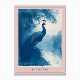Peacock By The River Cyanotype Inspired 2 Poster Canvas Print