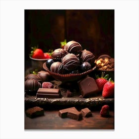 Chocolates And Berries sweet food Canvas Print