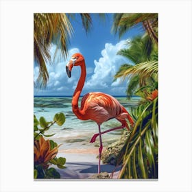 Greater Flamingo Renaissance Island Aruba Tropical Illustration 6 Canvas Print