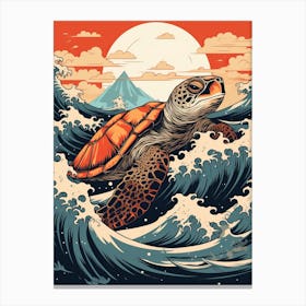 Sea Turtle Animal Drawing In The Style Of Ukiyo E 4 Canvas Print