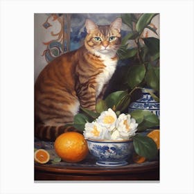 Hydrangea With A Cat 4 Art Nouveau Style Canvas Print