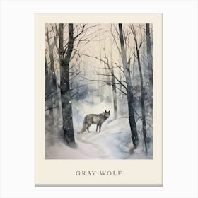 Winter Watercolour Gray Wolf 4 Poster Canvas Print