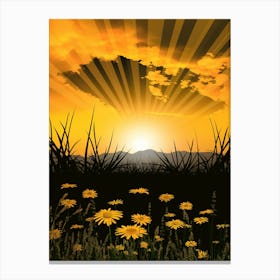 Sunset With Daisies Canvas Print