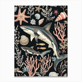 Mako Shark Seascape Black Background Illustration 1 Canvas Print