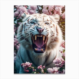 Floral white tiger roar Canvas Print