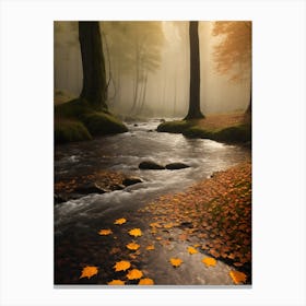 Autumn River Leaves 1 Canvas Print