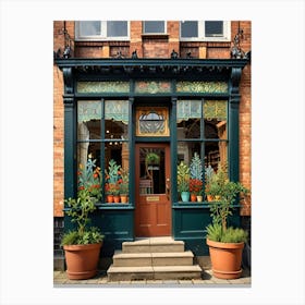 Shop Front With Potted Plants Canvas Print