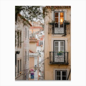 Twilight Charm Lisbon Illuminated Facade Canvas Print