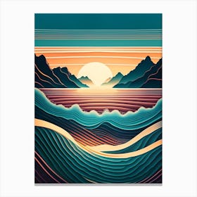 Ripples In Ocean Landscapes Waterscape Retro Illustration 1 Canvas Print