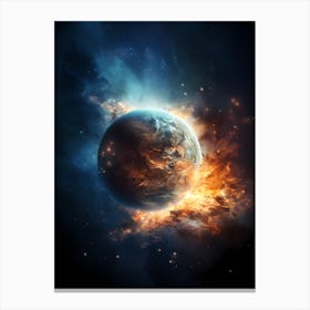 Earth In Space With Fire Canvas Print