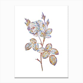 Stained Glass White Misty Rose Mosaic Botanical Illustration on White n.0066 Canvas Print