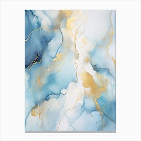 Light Blue, White, Gold Flow Asbtract Painting 0 Canvas Print