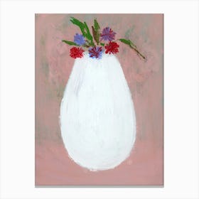 Tiny Flowers In A Big Vase - still life white pink floral vertical painting Anton Maliar Canvas Print