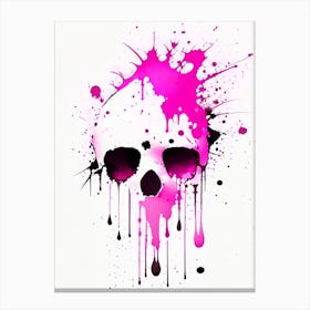Skull With Watercolor Or Splatter Effects 2 Pink Kawaii Canvas Print