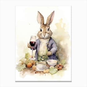 Bunny Tasting Wine Rabbit Prints Watercolour 2 Canvas Print
