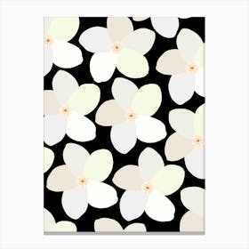 Retro Flowers Black And White Canvas Print