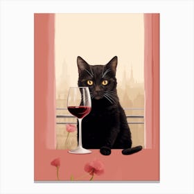 Wine For One Cat Drinking Wine 0 Canvas Print