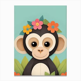 Floral Baby Monkey Nursery Illustration (17) 1 Canvas Print