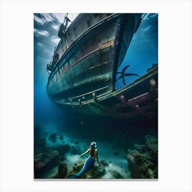 Mermaid Under The Sea-Reimagined 6 Canvas Print