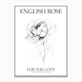 English Rose Black And White Line Drawing 11 Poster Canvas Print