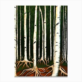 Trees Roots Birch Trees Nature Abstract Forest Artwork Artistic Landscape Growing Bark Trunks Wood Gothic Creepy Scary Canvas Print
