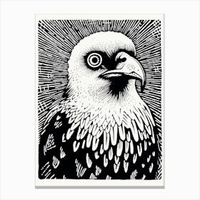 B&W Bird Linocut Crested Caracara 1 Canvas Print