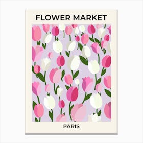 Flower Market Paris France Tulips Pink And Lilac Canvas Print