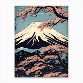 Mount Fuji Japan Linocut Illustration Style 4 Canvas Print