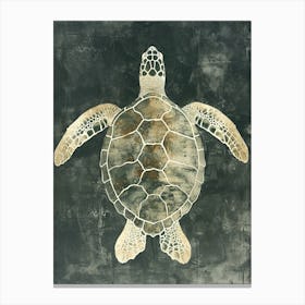 Dark Green Vintage Textured Sea Turtle 1 Canvas Print