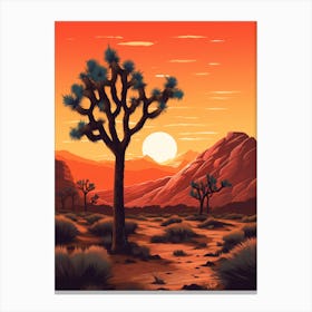 Retro Illustration Of A Joshua Trees At Sunrise 3 Canvas Print