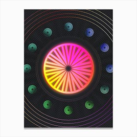 Neon Geometric Glyph in Pink and Yellow Circle Array on Black n.0228 Canvas Print