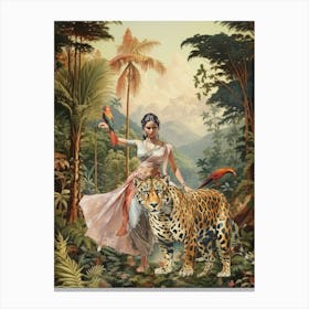 Woman And A Tiger Canvas Print