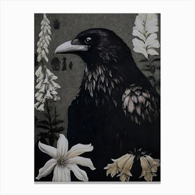 Crow And Flowers Canvas Print