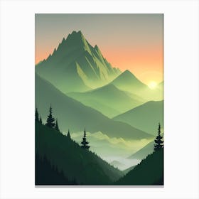 Misty Mountains Vertical Composition In Green Tone 172 Canvas Print