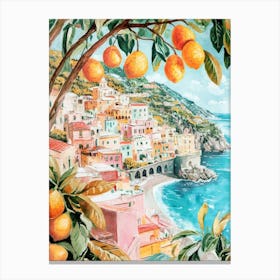 Amalfi Coast Travel Poster Vibrant Watercolor Illustration Italy Art Print Dopamine Decor Leinwandbild