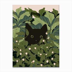 Peeking Black Cat In Plants Canvas Print