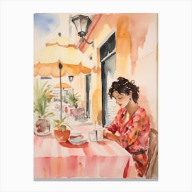 At A Cafe In Santander Spain Watercolour Canvas Print