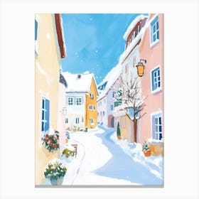 Crispy Winter Morning In Town Gouache Painting Leinwandbild